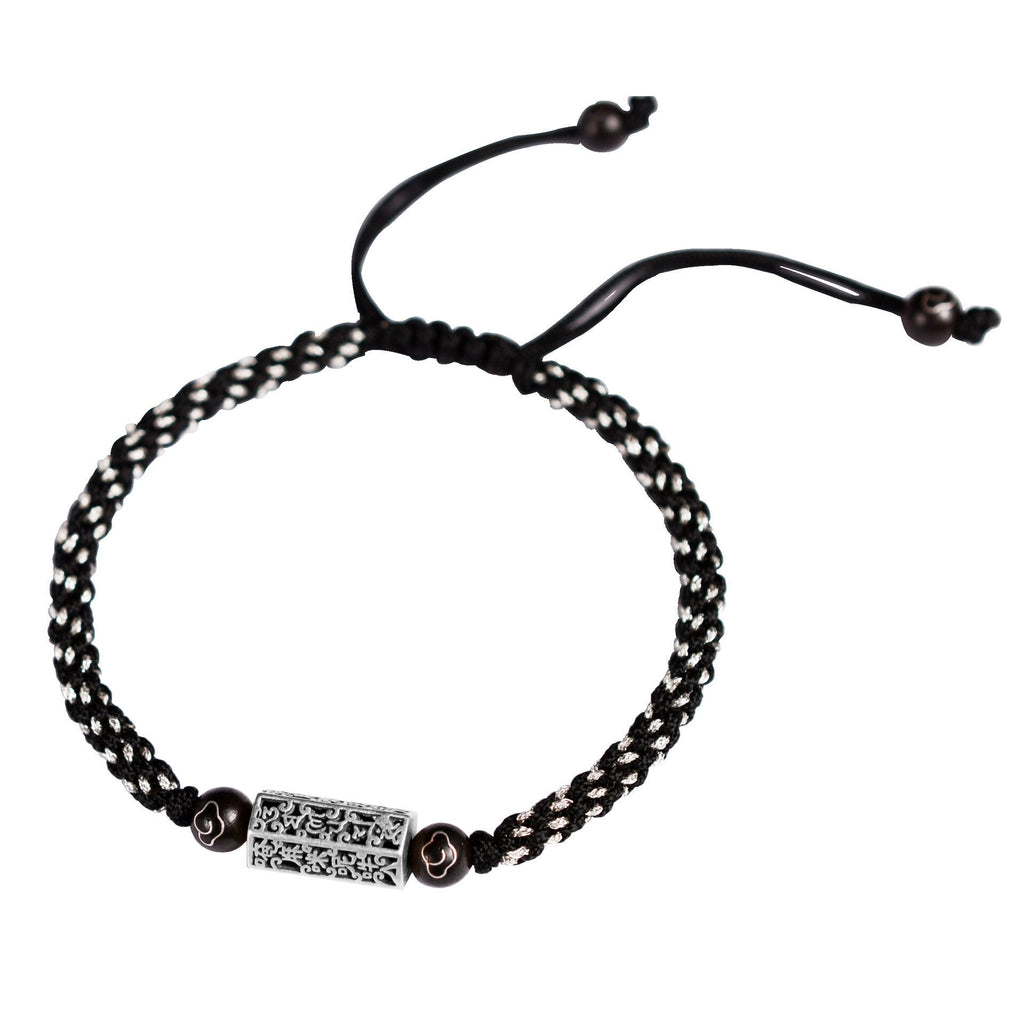 Handwoven Silver Tibetan Six Words Mantra Lucky Bracelet