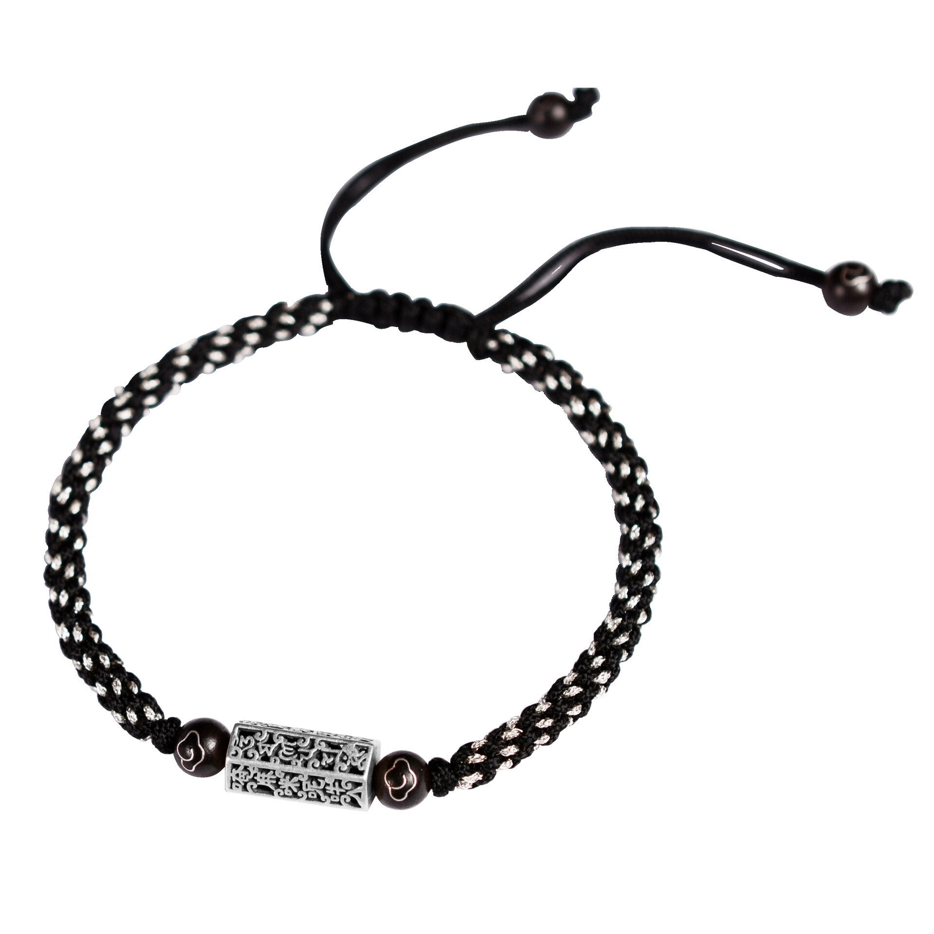 Handwoven Silver Tibetan Six Words Mantra Lucky Bracelet