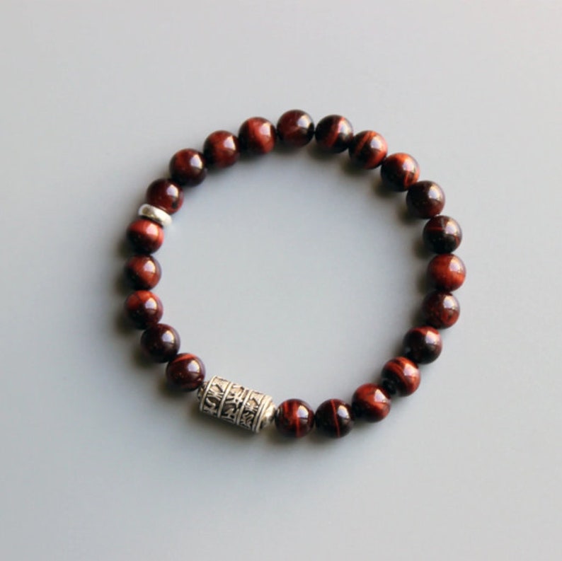 Red Tigers Eye Tibetan Mantra Bracelet,  Womens Bracelet, Mens Bracelet