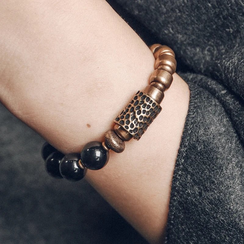Rainbow Eye Obsidian Brass Bracelet