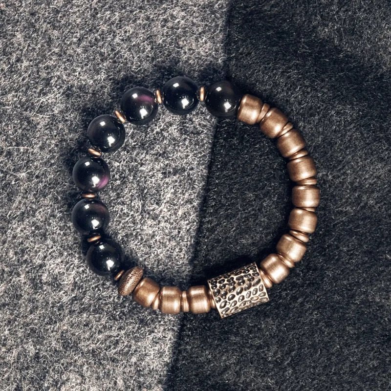 Rainbow Eye Obsidian Brass Bracelet