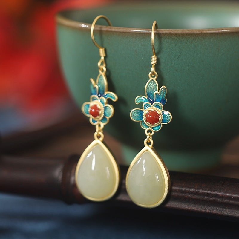 Red Agate Lucky Jade Earrings
