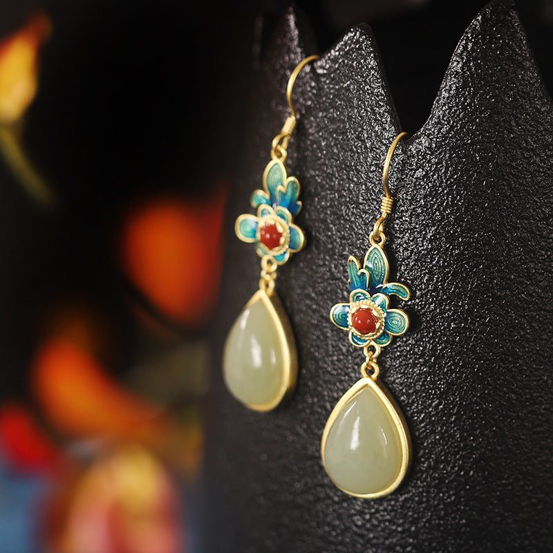 Red Agate Lucky Jade Earrings