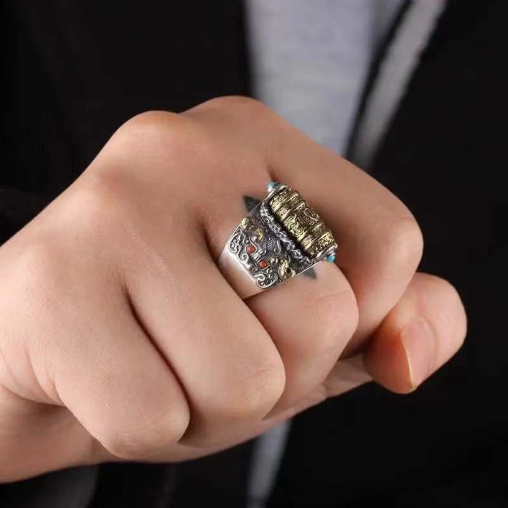 Tibetan Prayer Wheel Mantra Ring