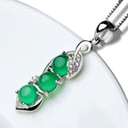 Tripe Stone Jade Luck and Wealth Sterling Silver Necklace