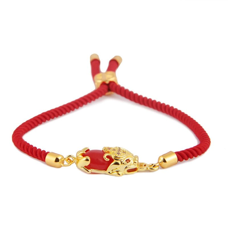Wealth Attractor Red Agate Pixiu Handwoven Bracelet