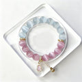 White & Pink Cat Eye Crystal Bracelet with Gourd Charm – Personalized Handmade Energy Beads