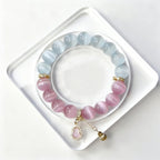 White & Pink Cat Eye Crystal Bracelet with Gourd Charm – Personalized Handmade Energy Beads